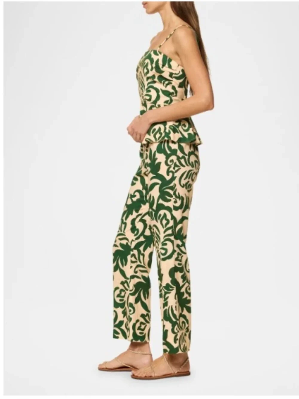Misa Los Angeles Trista Peplum Matching set, Cream & Green | Large